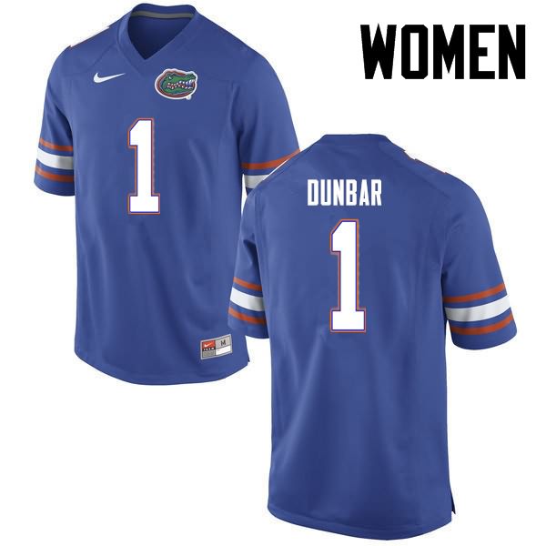 Women's NCAA Florida Gators Quinton Dunbar #1 Stitched Authentic Nike Blue College Football Jersey EFN1565VE